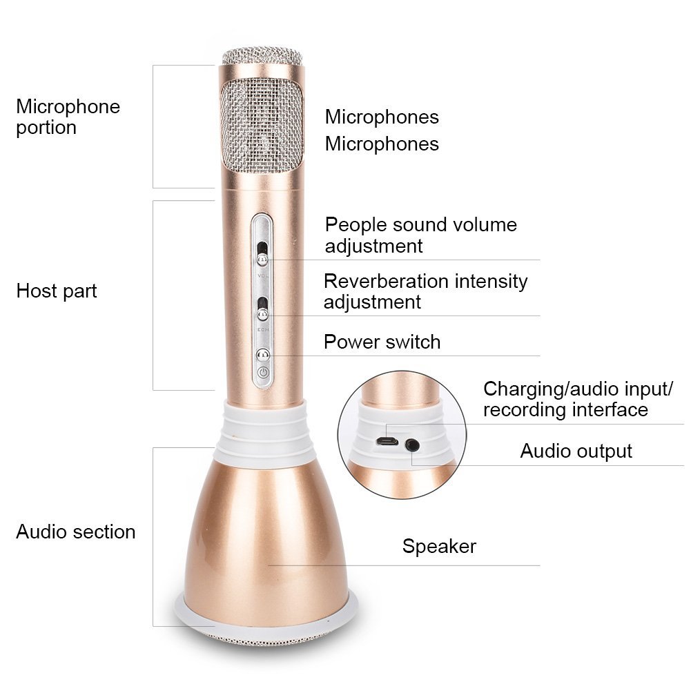 DIGITNOW Wireless Kids Portable Karaoke Microphones with Bluetooth Speaker for Music Playing and Singing Machine System for iPhone/Android Smartphone/Tablet