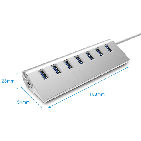 Rybozen 7-Port USB 3.0 Hub, Aluminum Data Hub with 5V/4A 20W Power Adapter and 4.9Ft USB Cable for Desktop PC/Laptop