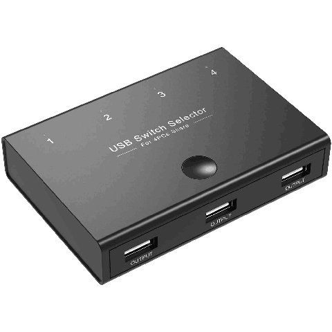 Rybozen USB Switch Selector, KVM Switcher for 4 PC Sharing 3 USB Devices, One-Button Swapping for Keyboard, Mouse, Scanner, Printer, Computer, with 4 USB Cables