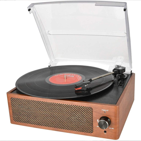 DIGITNOW Bluetooth Record Player 3-Speed Turntable, Vintage Vinyl Record Built-in Stereo Speakers, with Headphone Jack/ Aux Input/ RCA Line Out, Wooden-Basic Function-DIGITNOW!