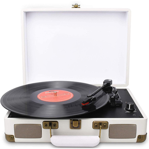 DIGITNOW! Turntable Record Player 3speeds with Built-in Stereo Speakers, Supports USB/RCA Output/Headphone Jack / MP3 / Mobile Phones Music Playback,Suitcase Design