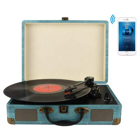 DIGITNOW Record Player Vintage 3-Speed Bluetooth Vinyl Turntable with Stereo Speaker, Belt Driven Suitcase Vinyl Record Player