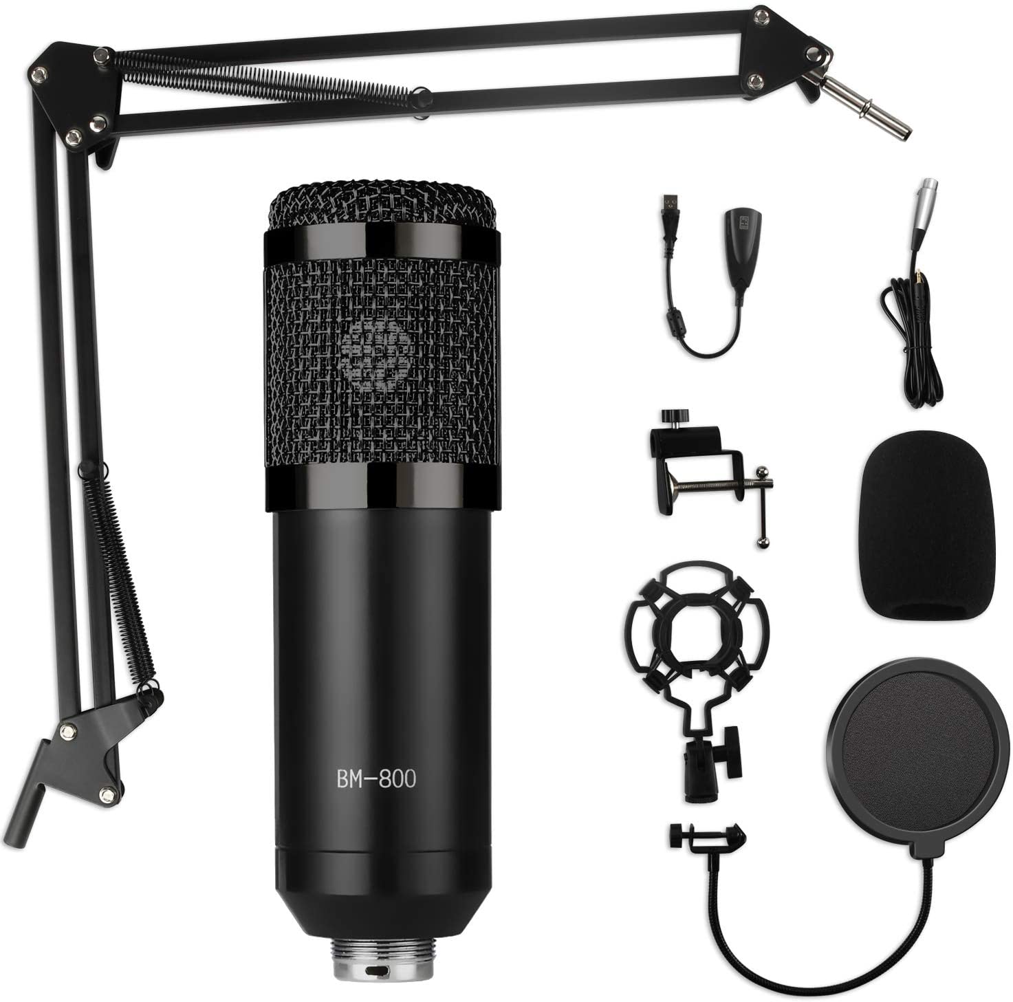 Rybozen Multipurpose Condenser Microphone Bundle Kit, Professional Cardioid Studio Mic Set with Mic Suspension Scissor Arm Stand Shock Mount for Recording Podcasting Karaoke Gaming Streaming YouTube (