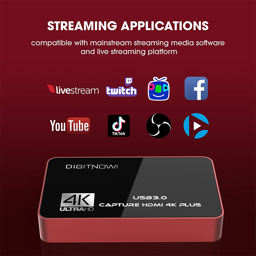 DIGITNOW HD USB 3.0 Capture Card HDMI 4K Plus, 4K 60Hz Audio Video Capture Card with HDMI Loop-Out, No Lag Passthrough for Video Recording, Game Live Streaming,Compatible with PS5, PS4, Xbox One X/S