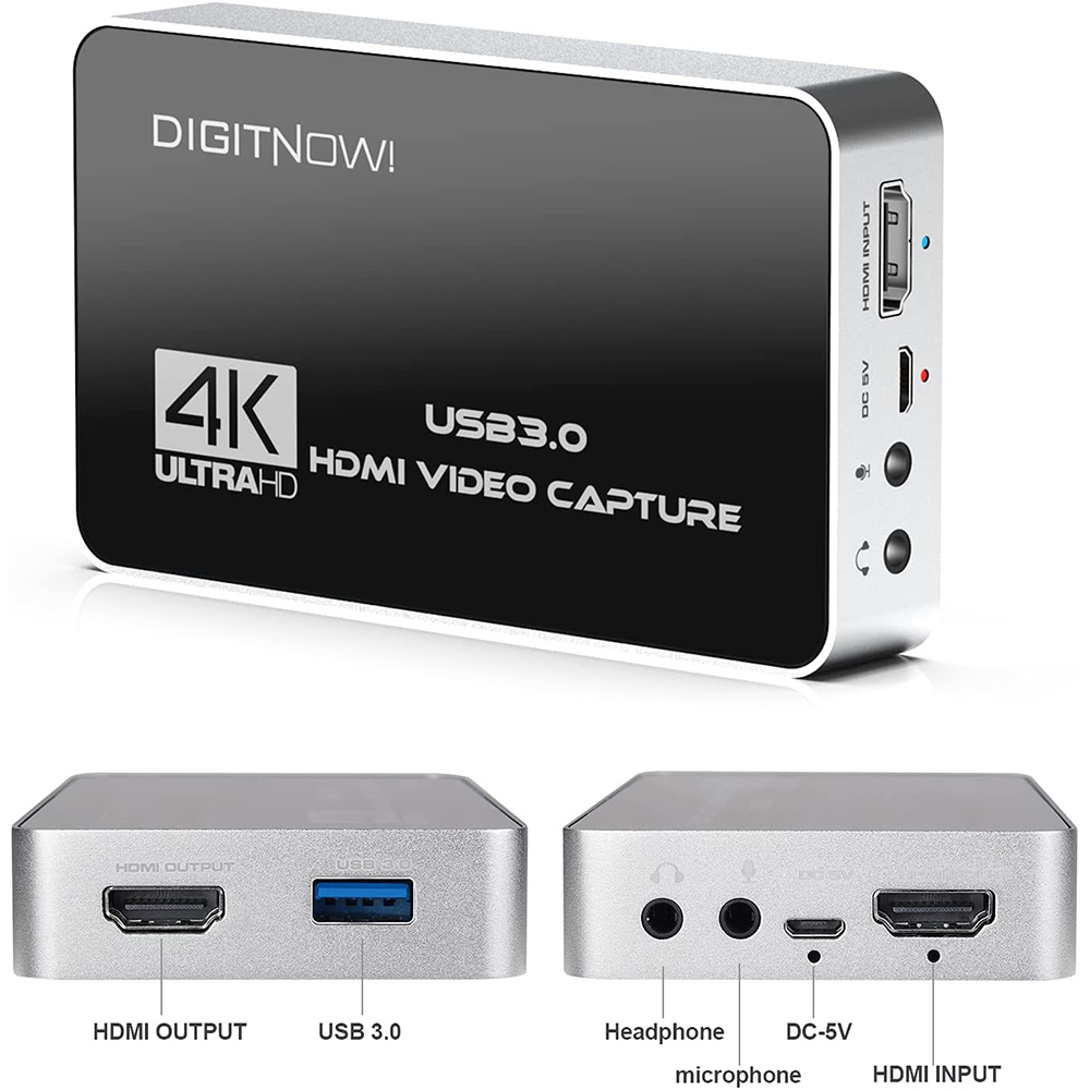 schrijven ontploffen Doe mijn best DIGITNOW 4K HDMI Video Capture Card, USB 3.0 with Microphone and Earphone  HDMI Loop-Out, 4k 60Hz Video Recorder for Broadcast Live, Record via DSLR,  Camcorder, or Action Cam-HD Video Record Box-DIGITNOW!