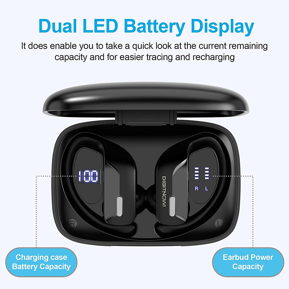 DIGITNOW Wireless Earbuds Bluetooth 5.0 Headphones 48Hrs Play Back Sports Earphones with LED Display Built in Mic Deep Bass TWS Stereo in Ear Waterproof Headset for Workout Gaming Running 