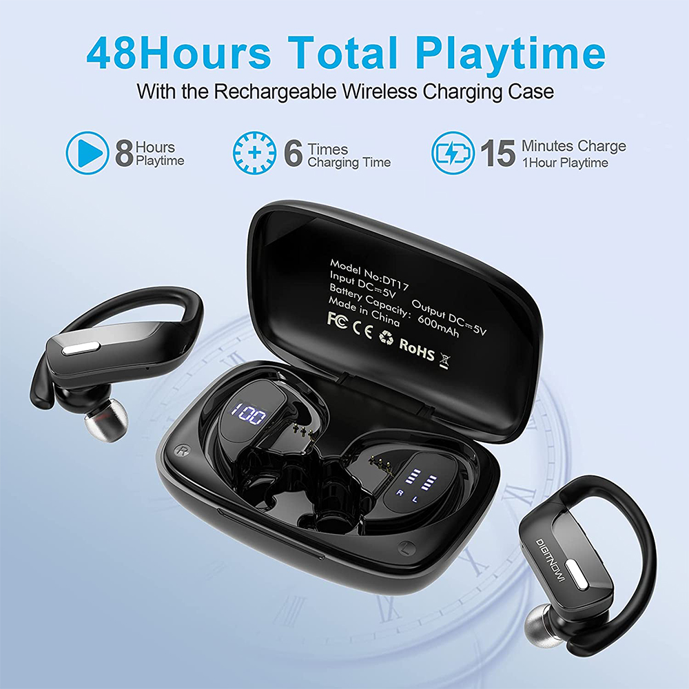 DIGITNOW Wireless Earbuds Bluetooth 5.0 Headphones 48Hrs Play Back Sports Earphones with LED Display Built in Mic Deep Bass TWS Stereo in Ear Waterproof Headset for Workout Gaming Running 
