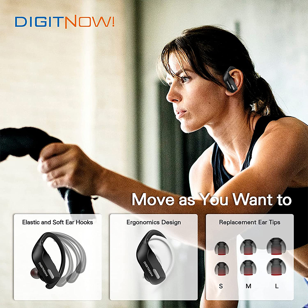 DIGITNOW Wireless Earbuds Bluetooth 5.0 Headphones 48Hrs Play Back Sports Earphones with LED Display Built in Mic Deep Bass TWS Stereo in Ear Waterproof Headset for Workout Gaming Running 