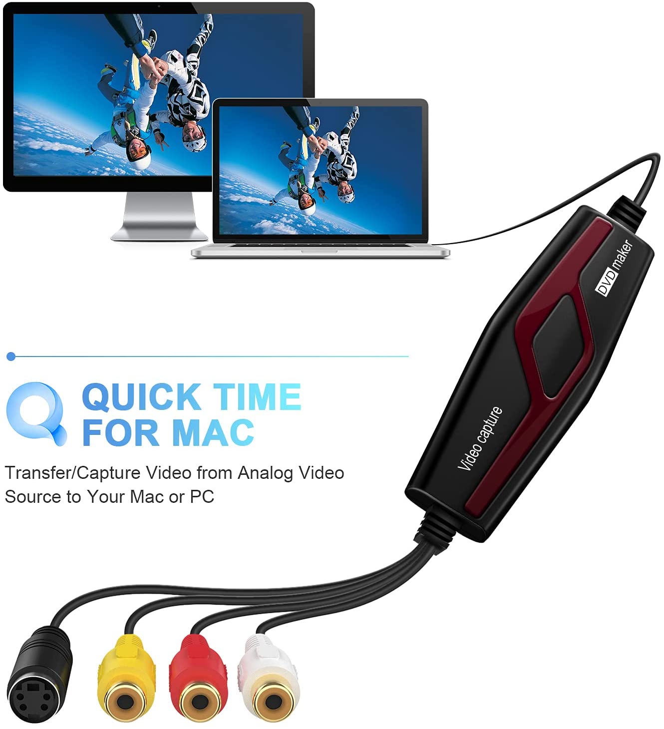 DIGITNOW Video Capture, Capture analog video for your Mac or PC, iPad and iPhone, black