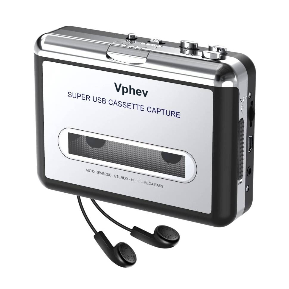 Vphev Portable Cassette Player, Cassette to Digital Converter Via USB, Tape to MP3 Converter with Headphone for Laptop PC and Mac