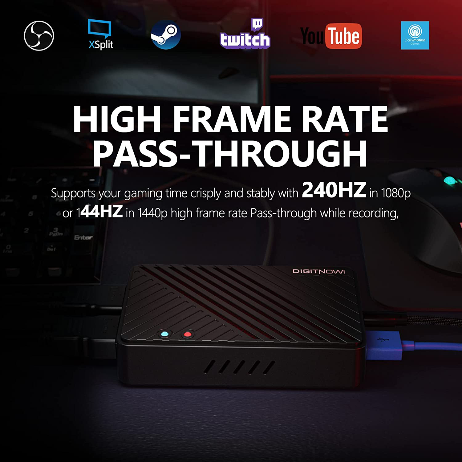 DIGITNOW 4K Video Capture Card, HDMI to USB3.0 Live Gamer Capture Card Full HD 1080P 60fps, Ultra-Low Latency for Streaming and Recording, Work with Nintendo Switch, PS5, PS4, Xbox One, PC