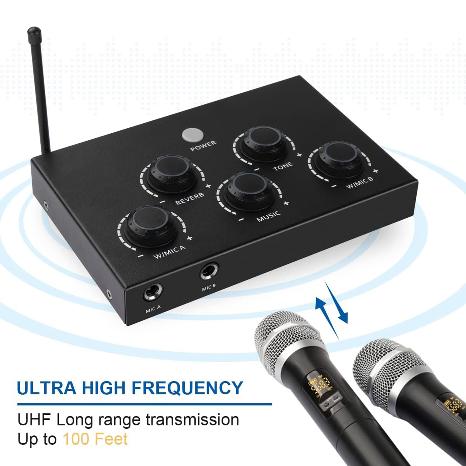 Smadre absorberende implicitte Portable Karaoke Microphone Mixer System Set, with Dual UHF Wireless Mic,  HDMI-ARC / Optical / AUX & HDMI in/Out in Singing Receiver for Smart TV,  PC, KTV, Home Theater, Amplifier, Speaker-Karaoke Microphone