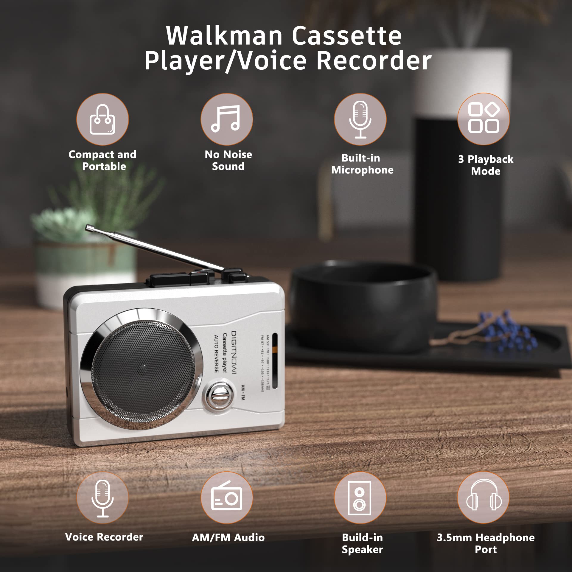 AM/FM Portable Pocket Radio and Voice Audio Cassette Recorder,Personal Audio Walkman Cassette Player with Built-in Speaker and Earphone