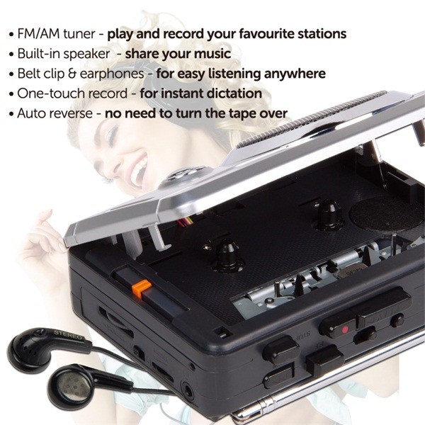 DIGITNOW Mini Stereo Audio Retro Personal Cassette Player Wireless AM/FM Radio and Voice Radio Cassette Recorder with Earphones