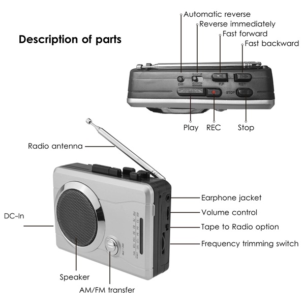 DIGITNOW Mini Stereo Audio Retro Personal Cassette Player Wireless AM/FM Radio and Voice Radio Cassette Recorder with Earphones