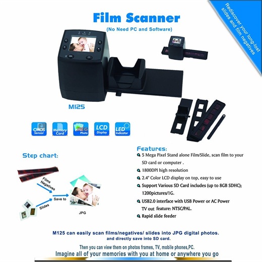 Digital Film & Photo Scanner, High Resolution 16MP Film Scanner with 2.4  LCD Screen, 4 in 1 Scanner Converts 35mm/135 Slides & Negatives Film,  Photo
