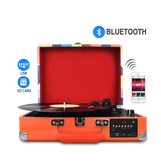 DIGITNOW Record Player, Turntable Suitcase with Multi-Function Bluetooth/FM Radio/USB and SD Card Port/Vinyl to MP3 Converter