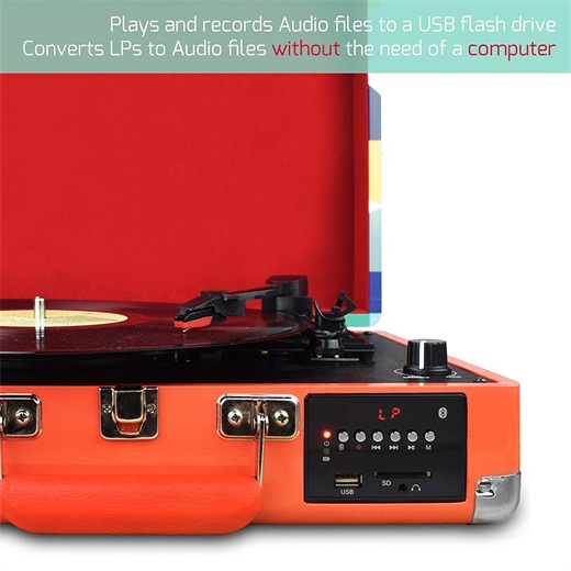DIGITNOW Record Player, Turntable Suitcase with Multi-Function Bluetooth/FM Radio/USB and SD Card Port/Vinyl to MP3 Converter