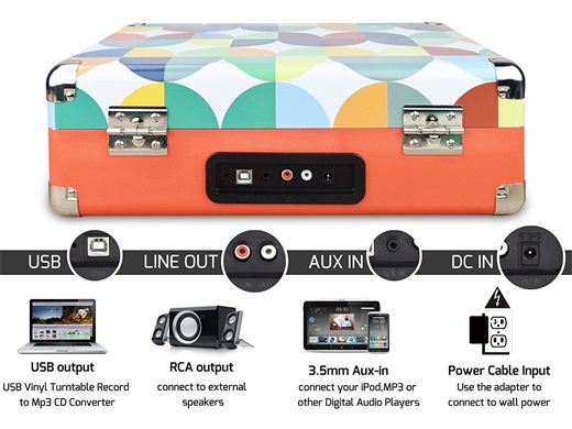 DIGITNOW Record Player, Turntable Suitcase with Multi-Function Bluetooth/FM Radio/USB and SD Card Port/Vinyl to MP3 Converter