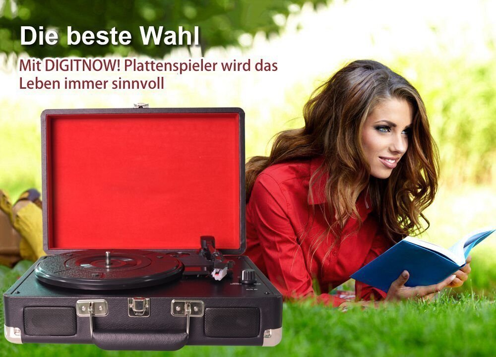 DIGITNOW Vintage Turntable,Black 3 Speed Vinyl Record Player - Suitcase Turntable with Built-in Stereo Speakers, Supports USB / RCA Output / Headphone Jack / MP3 / Mobile Phones Music Playback 