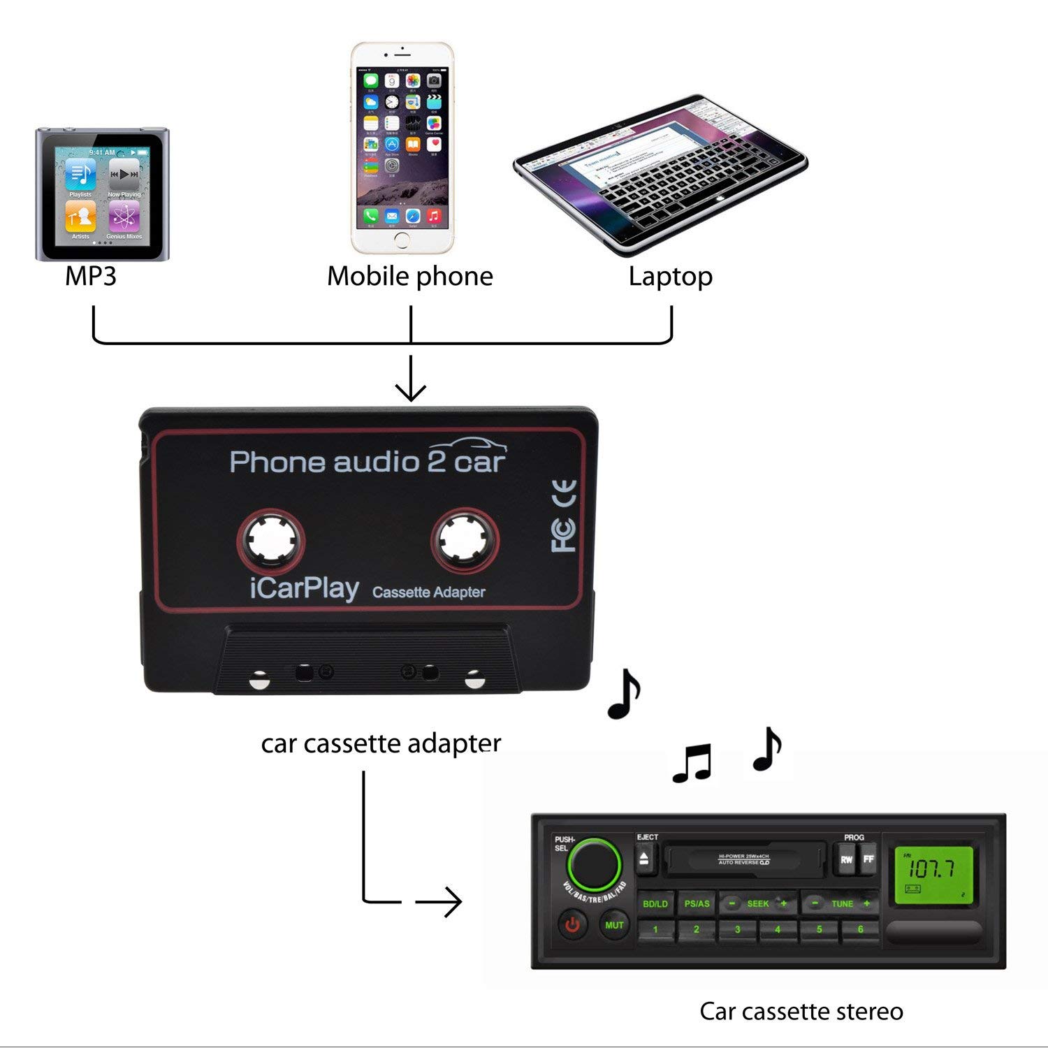DIGITNOW! Car Cassette Adapter to Play Smartphone Music through Cassette Deck