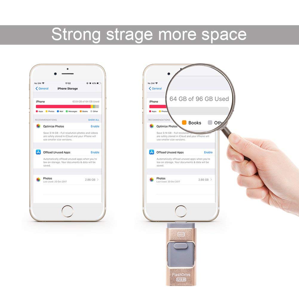 DIGITNOW USB Flash Drives for iPhone 32GB iOS Lightning Photo & Music Vault, External Memory Storage Stick Expansion to USB for iPod/iPhone / iPad/Android & Computers