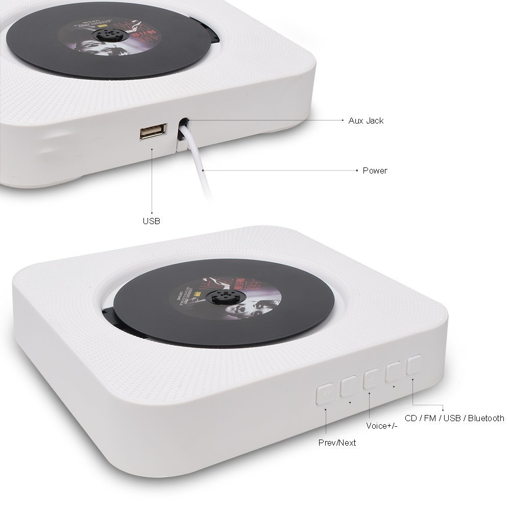 DIGITNOW Wall CD Player with Bluetooth, Portable Wall Mountable, Remote Control, FM Radio, HiFi Speaker, Supports USB, Earphones and Phone