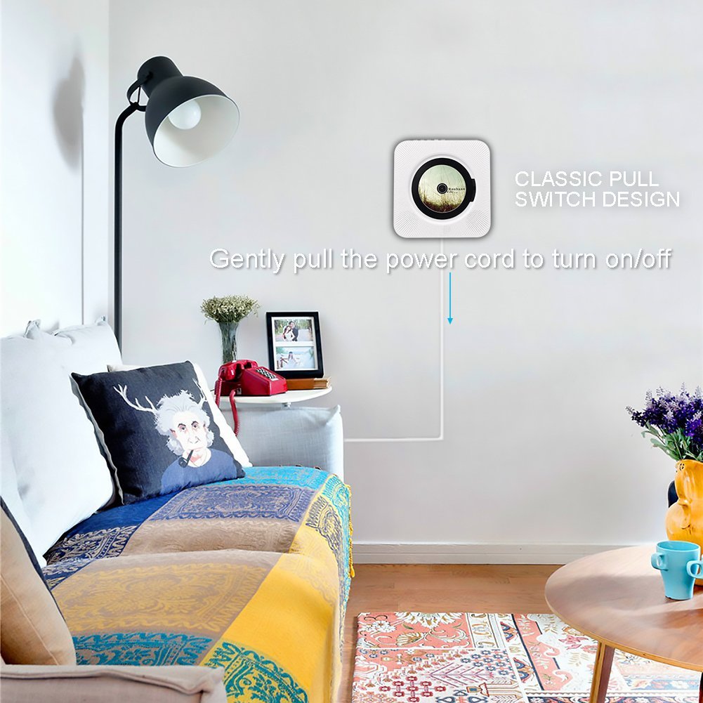 DIGITNOW Wall CD Player with Bluetooth, Portable Wall Mountable, Remote Control, FM Radio, HiFi Speaker, Supports USB, Earphones and Phone