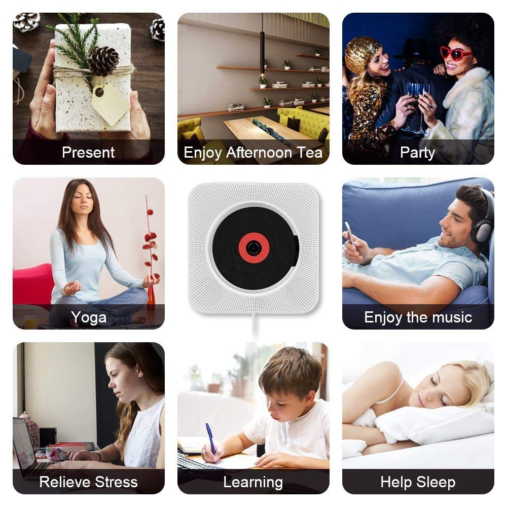 DIGITNOW Wall CD Player with Bluetooth, Portable Wall Mountable, Remote Control, FM Radio, HiFi Speaker, Supports USB, Earphones and Phone