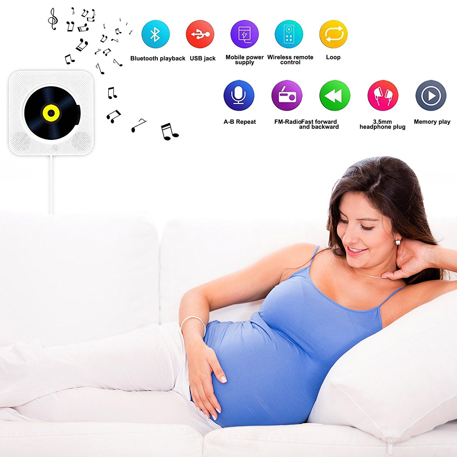 DIGITNOW Wall CD Player with Bluetooth, Portable Wall Mountable, Remote Control, FM Radio, HiFi Speaker, Supports USB, Earphones and Phone