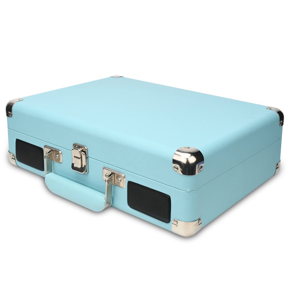 DIGITNOW!Vintage Turntable,3 Speed Vinyl Record Player-Suitcase/Briefcase Style with Built-in Stereo Speakers, Supports USB/RCA Output/Headphone Jack / MP3 / Mobile Phones Music Playback (Blue)