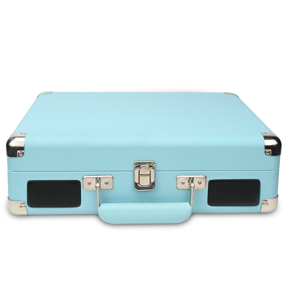 DIGITNOW!Vintage Turntable,3 Speed Vinyl Record Player-Suitcase/Briefcase Style with Built-in Stereo Speakers, Supports USB/RCA Output/Headphone Jack / MP3 / Mobile Phones Music Playback (Blue)