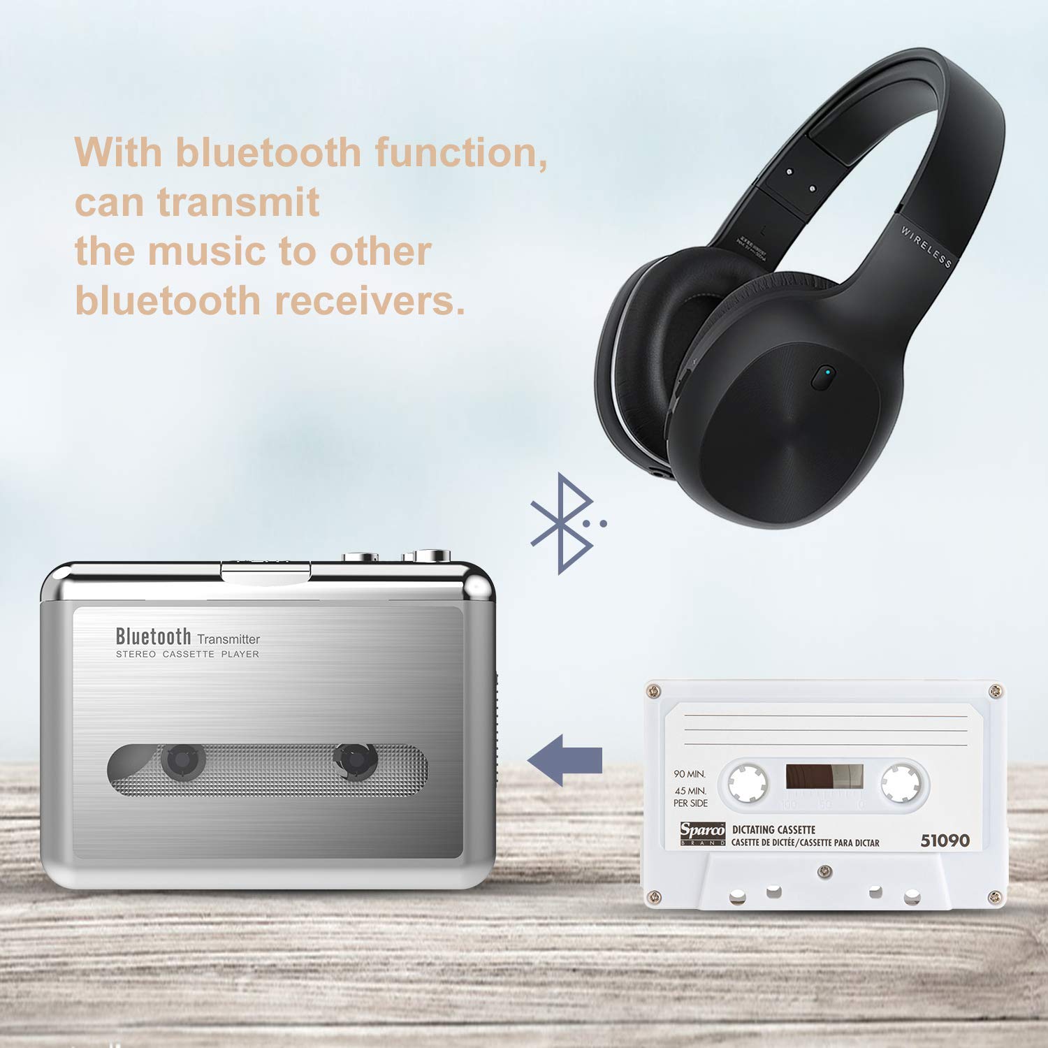 DIGITNOW Bluetooth Walkman Cassette Player Bluetooth Transfer Personal Cassette, 3.5mm Headphone Jack and Earphones Included