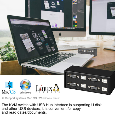 Rybozen KVM Switch Selector, USB VGA Switch Switcher 4 in 1 Out 1080P for 4PC Sharing 1 Video and 3 USB Devices, Control Multi Devices with One Monitor