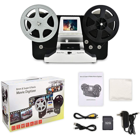 8mm & Super 8 Film to Digital Converter, Film Scanner with 2.4  Screen,Converts Frame by MP4 Files, Viewing Saving on 32GB SD  Card(Included) for