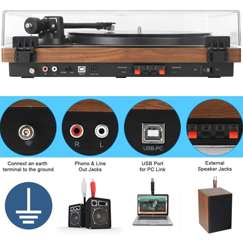 DIGITNOW Bluetooth Record Player Wireless Turntable HiFi System Wooden Bluetooth Turntable Converter with Counter Weight, Audio Music Player with Twin Detachable Speakers