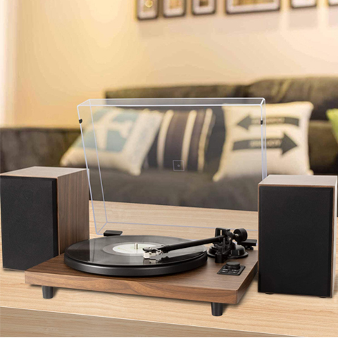 DIGITNOW Bluetooth Record Player Wireless Turntable HiFi System Wooden Bluetooth Turntable Converter with Counter Weight, Audio Music Player with Twin Detachable Speakers