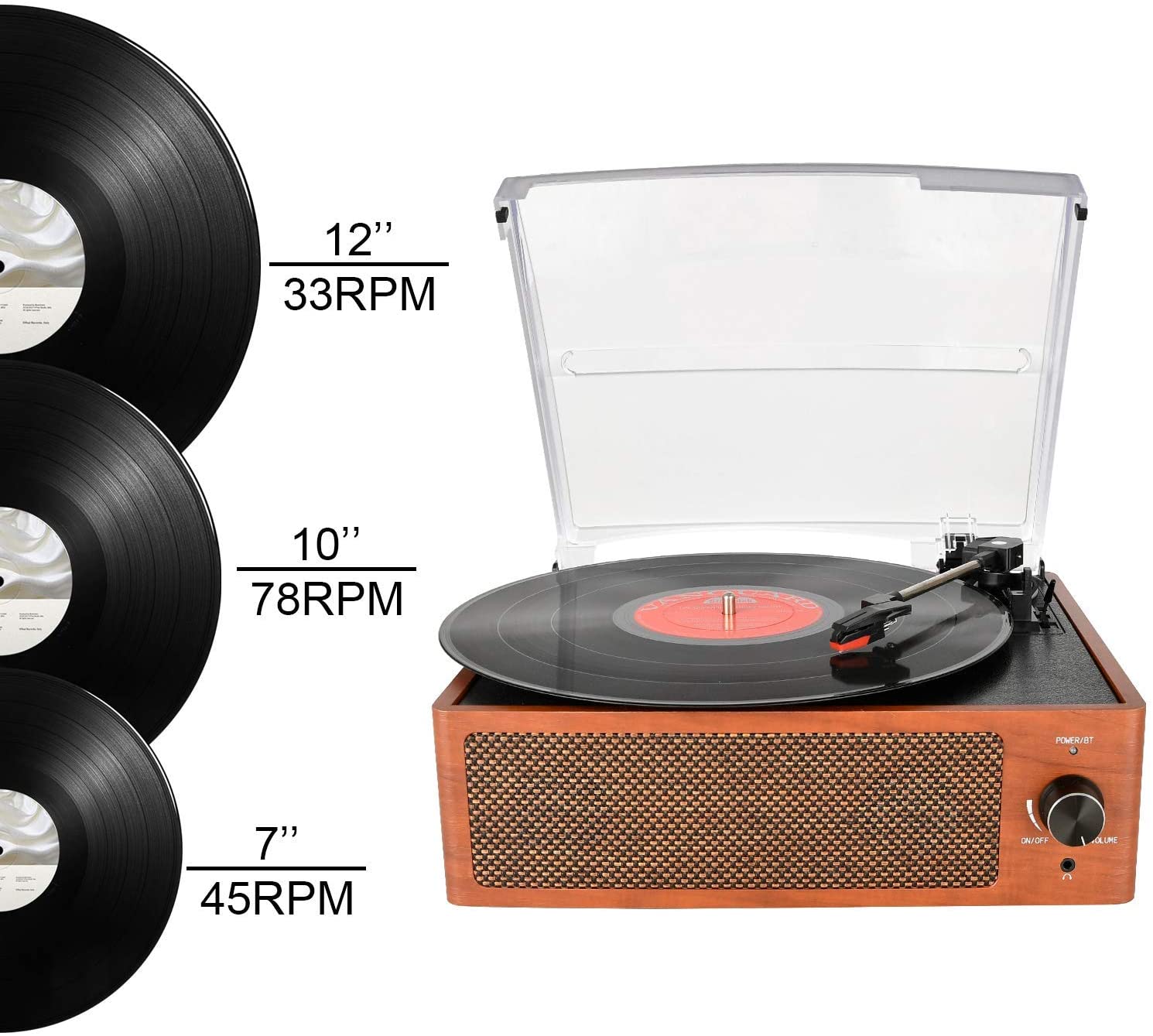 DIGITNOW Bluetooth Record Player Belt Driven 3 Speed Turntable