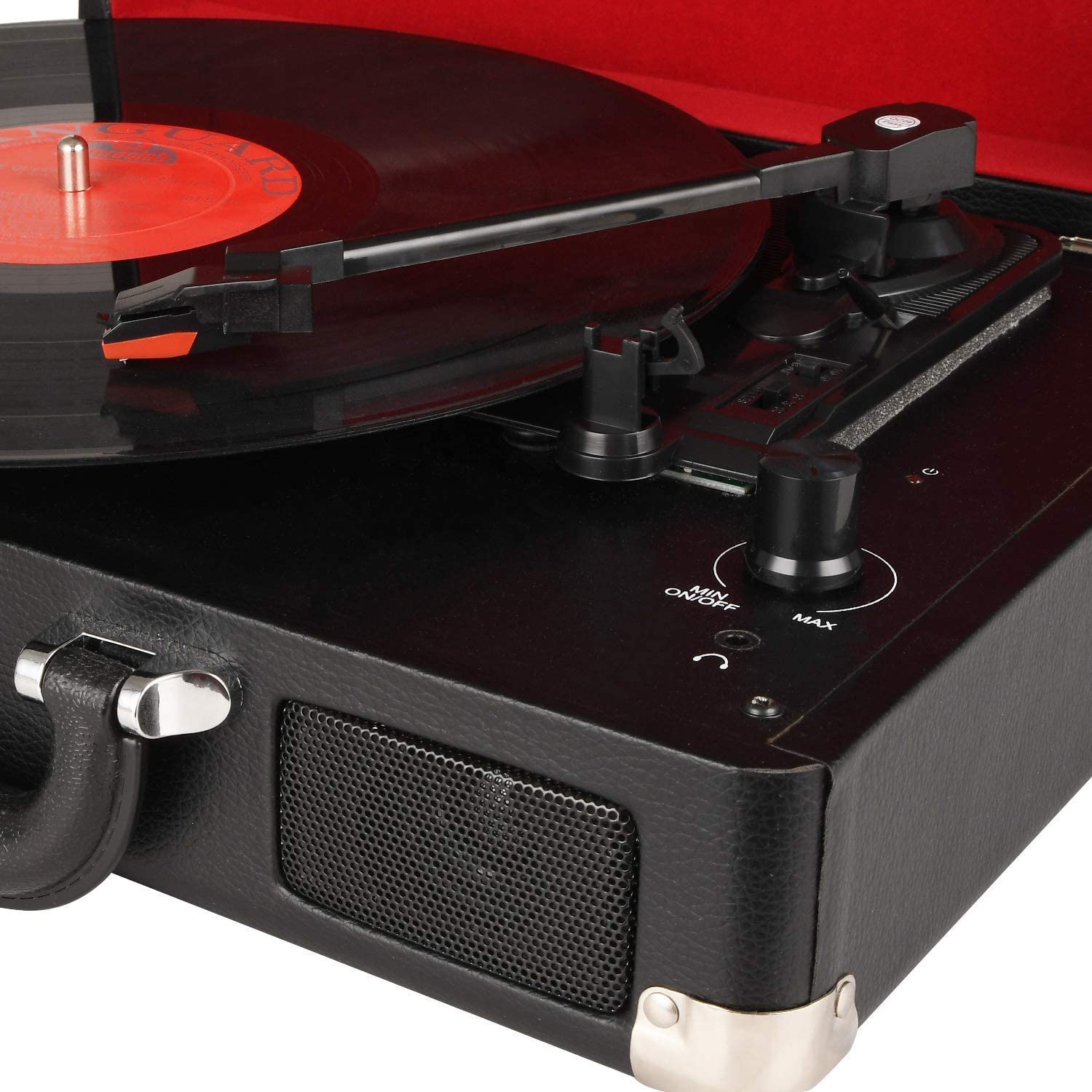 DIGITNOW Turntable Record Player 3speeds with Built-in Stereo Speakers, Supports USB / RCA Output / Headphone Jack / MP3 / Mobile Phones Music Playback,Suitcase Design(Black)