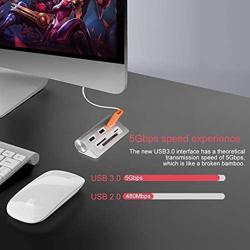 Rybozen 6-in-1 USB 3.0 Card Reader, Aluminum Data USB 3.0 Hub with 3 High-Speed Ports and 1 CF/SD/TF Card Reader, 12" USB Cable for Mac Pro, iMac, MacBook, Laptop and Desktop PC