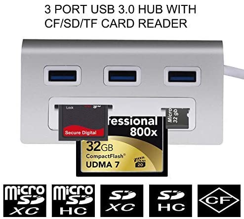 Rybozen 6-in-1 USB 3.0 Card Reader, Aluminum Data USB 3.0 Hub with 3 High-Speed Ports and 1 CF/SD/TF Card Reader, 12" USB Cable for Mac Pro, iMac, MacBook, Laptop and Desktop PC