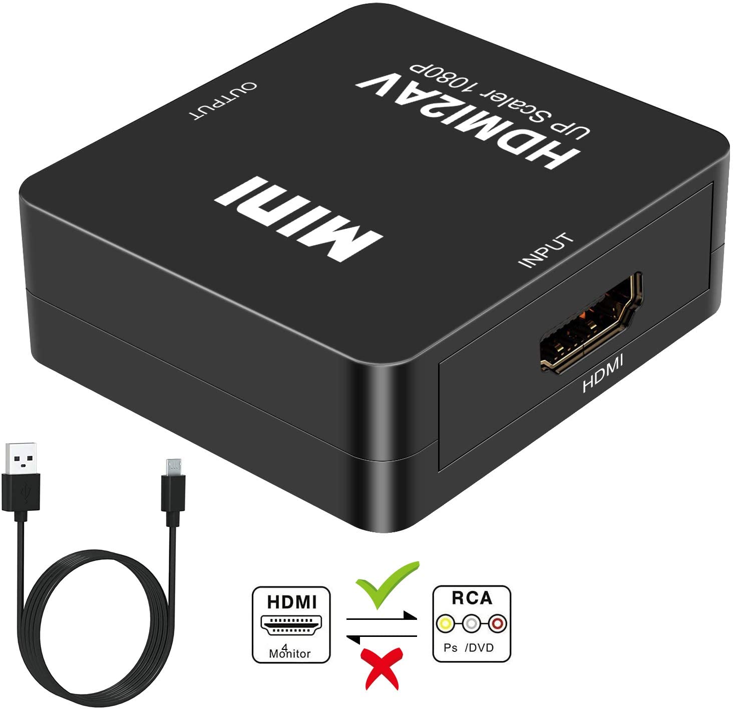 HDMI to RCA, DIGITNOW 1080P Mini HDMI to Analogue AV 3RCA CVBS Composite HD Video Audio Converter Adpter Supports PAL/NTSC for PC Laptop PS4 PS3 Xbox Blue-Ray HDTV Camera DVD