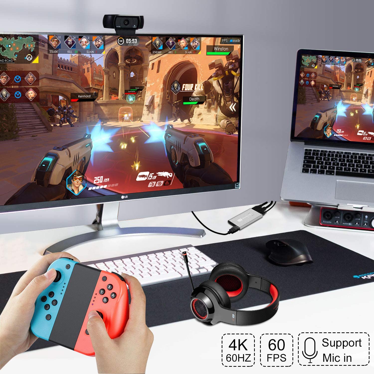 Kedok 4K Audio Video Capture Card, USB 3.0 HDMI Video Capture Device, Full HD 1080P 60FPS for Game Recording, Live Streaming Broadcasting