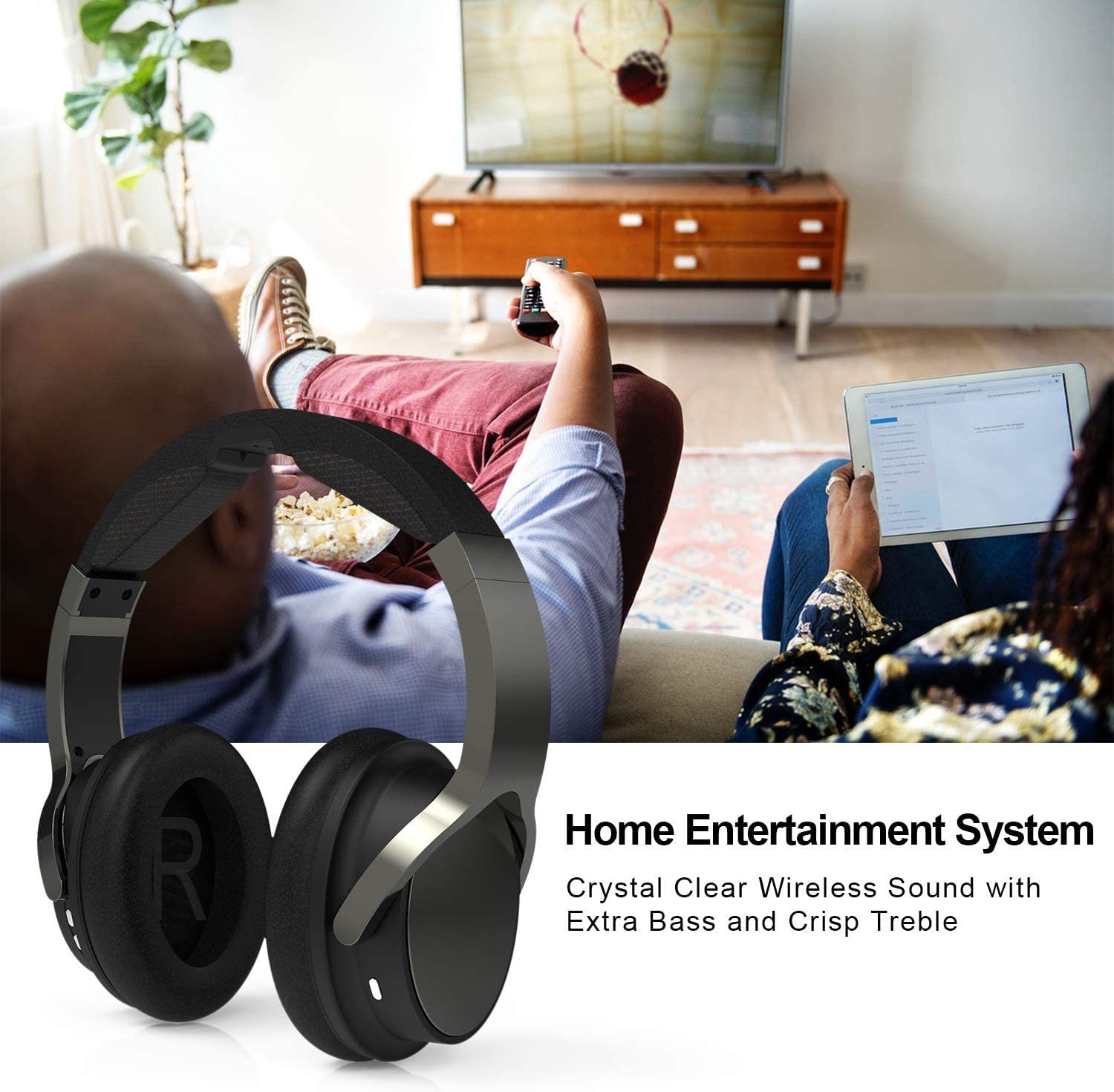 Rybozen Wireless Headphones for TV Watching with 2.4G Digital RF Transmitter Charging Dock, Hi-Fi Over-Ear Cordless Headset with Optical/RCA/3.5MM Ports, for Watching Home Television Game Computer