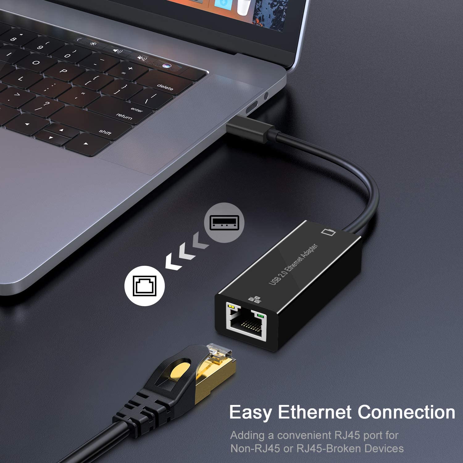 Rybozen Network Adapter USB 2.0 to Ethernet RJ45 LAN Adapter for 10/100 Mbps Wii, Windows, Mac, Surface, Linux