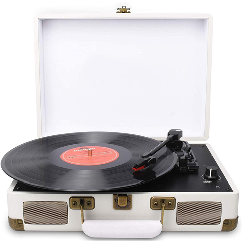 DIGITNOW Bluetooth Record Player 3 Speeds Turntable with Built-in Stereo  Speakers, Suitcase Design - White 