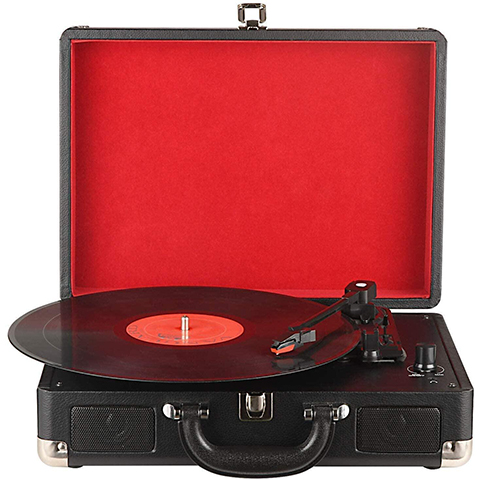 DIGITNOW Turntable Record Player 3speeds with Built-in Stereo Speakers, Supports USB / RCA Output / Headphone Jack / MP3 / Mobile Phones Music Playback,Suitcase Design(Black)