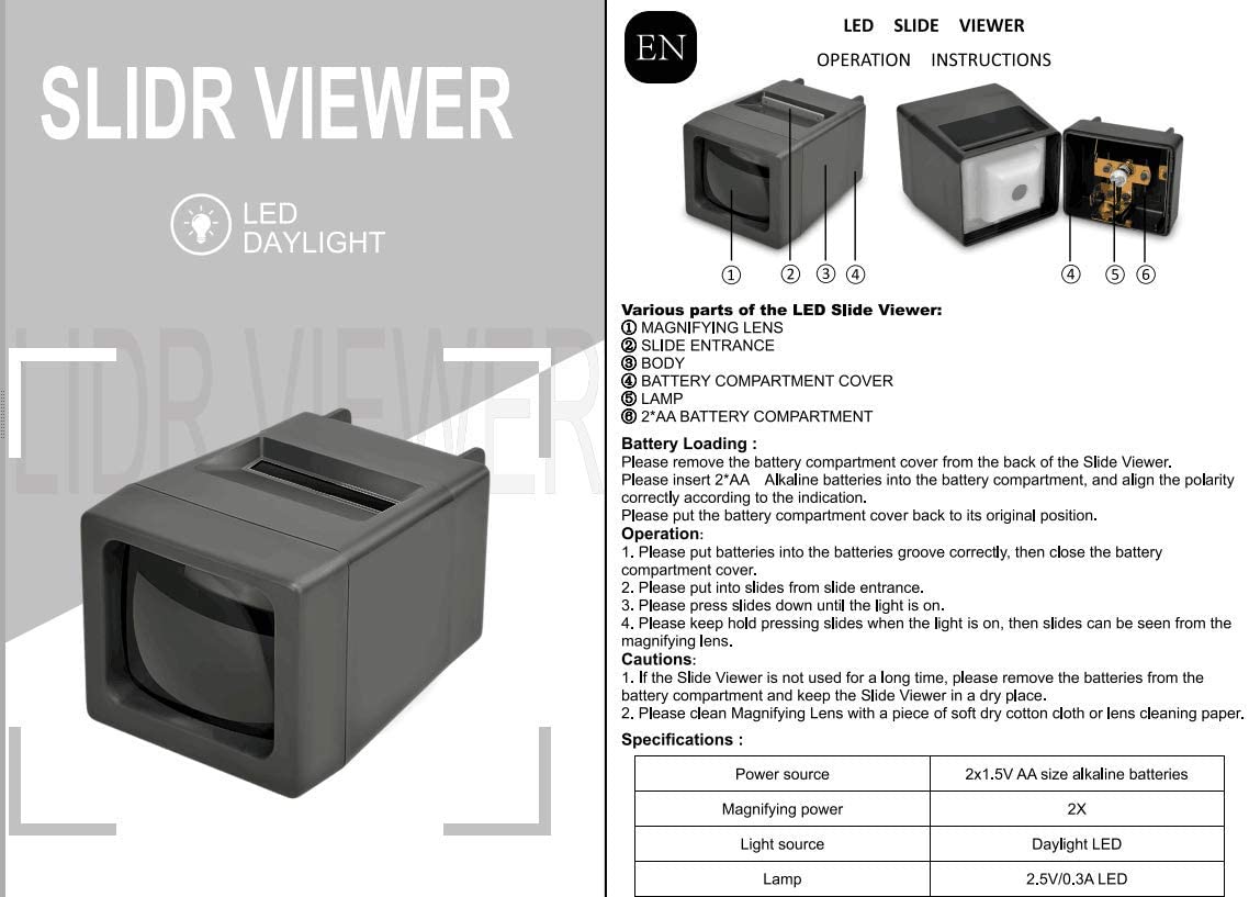 Rybozen LED Lighted Illuminated 35mm Slide Viewer(2AA Batteries Included)