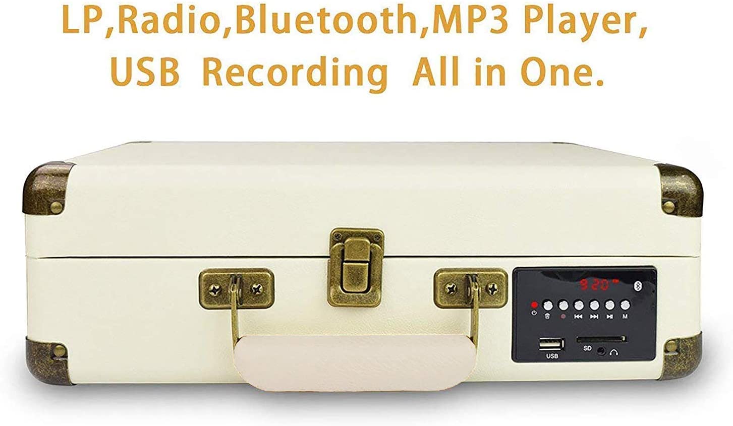 DIGITNOW Record Player, Turntable Suitcase with Multi-Function Bluetooth/FM Radio/USB and SD Card Port/Vinyl to MP3 Converter
