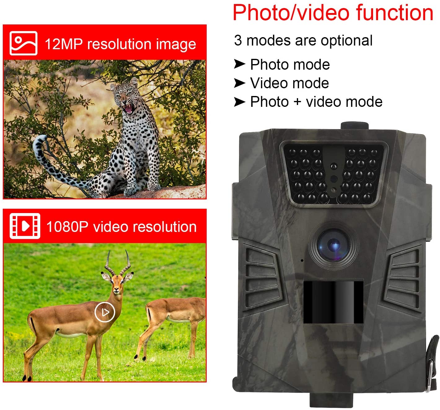 DIGITNOW Trail Camera – 12MP 1080P FHD Wildlife Scouting Hunting Camera with 30 pcs Infra LEDs up to 65ft/20m for Wildlife Scouting Digital Surveillance Waterproof IP65